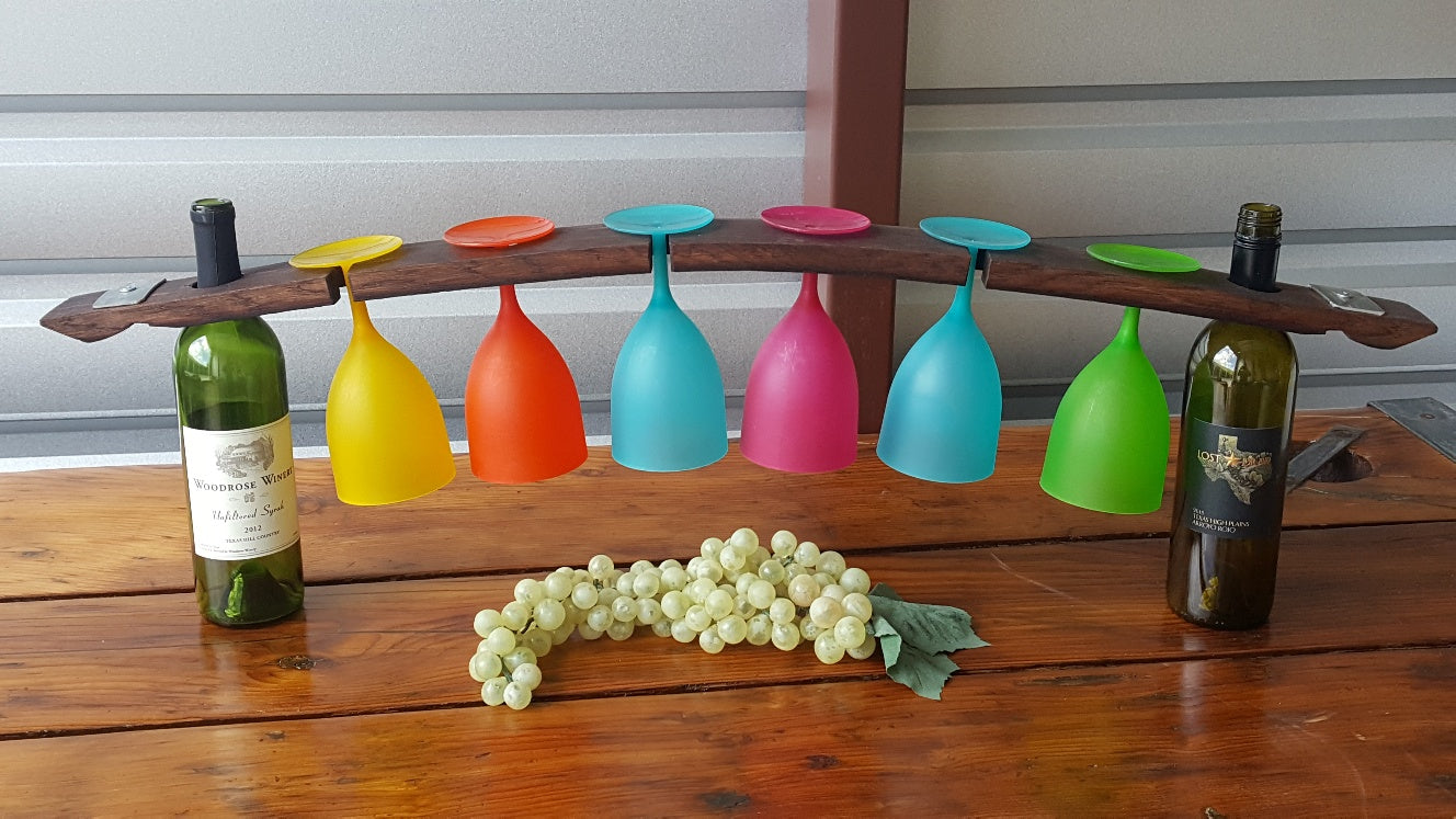 2-Wine Bottle 6-Glass Holder Stave