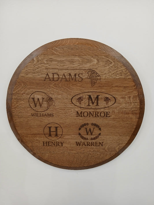 Laser Engraved Barrel Heads - Family Name